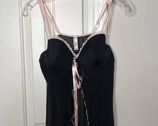 Victorias Secret Black Babydoll Chemise with Pink Accents