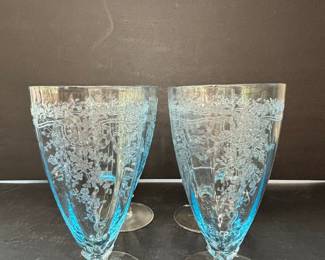 Fostoria June Azure Blue Footed Glasses