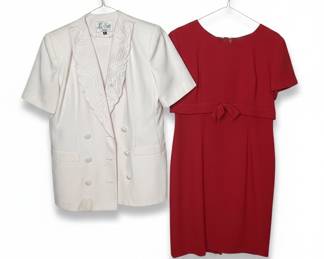 Donna Morgan Petites Red Dress and Le Suit Petite Pink Blazer Set