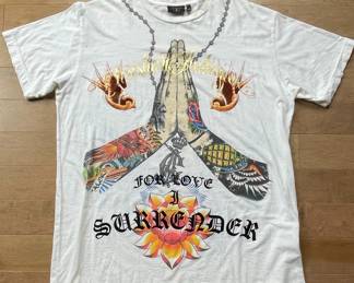 Christian Audigier "Praying Hands" Graphic T-Shirt Vtg