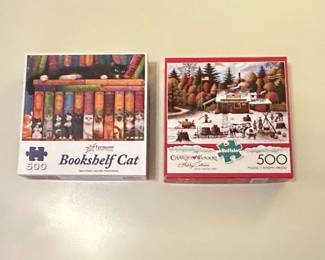 Buffalo Games Bookshelf Cat and Forest Cabin Puzzles