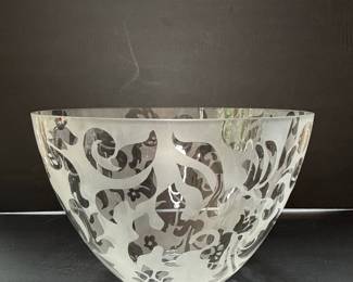 Vintage Frosted Glass Bowl with Floral and Scroll Motif - Michael Weems Elise Pattern