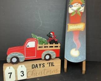 Wooden Christmas Countdown Truck and Sled Display
