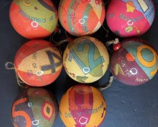 Vintage "12 Days of Christmas" Paper Mache Ornaments