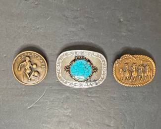Belt Buckles Basketball Player, Turquoise Inlay, and Horses in Motion