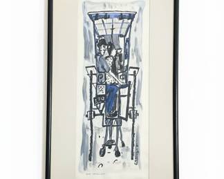 “Blue Tartanilla" Watercolor and Ink Drawing Signed