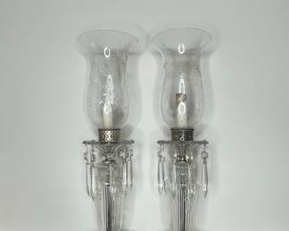 Vintage Crystal Hurricane Lamps with Prisms