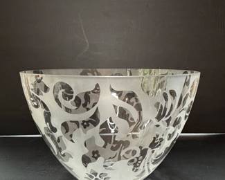 Vintage Frosted Glass Bowl with Floral and Scroll Motif Michael Weems Elise Pattern
