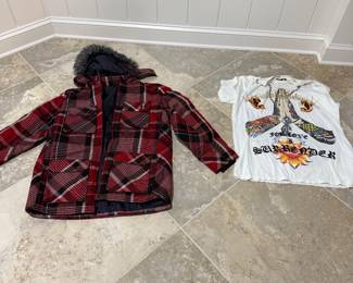 Ed Hardy For Love Surrender Graphic TShirt and Red or Black Plaid Lined Jacket
