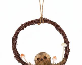 Rustic Burlap Owl Wreath with Mushrooms