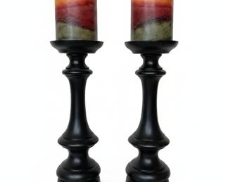 Black Fluted Pillar Candle Holders