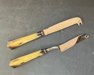 Vintage Cheese Knives with Horn Handles