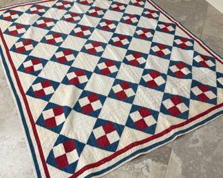 Patchwork Quilt - "Jacob's Ladder" Pattern (Red, White, and Blue)