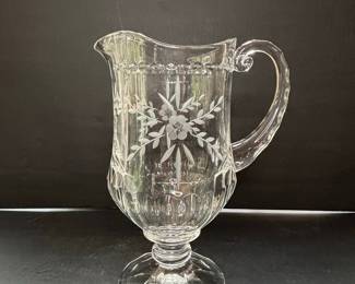 Etched Glass Pitcher with Floral Motif