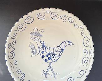 Present Tense "Four Sisters" Hand-Painted Ceramic Platter with Chicken Motif