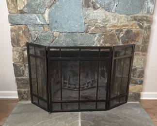 Vintage Iron Steel Panel Fireplace Screen