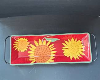 Certified International Golden Sunflowers Rectangular Tray with Handles