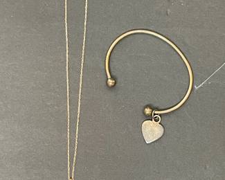 Sterling Silver Heart Pendant Necklace and Cuff Bracelet