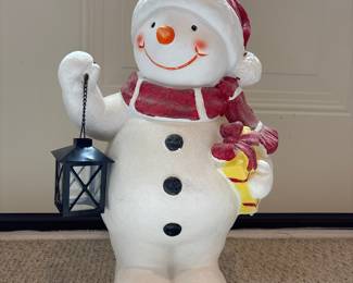 Glittering Snowman Figurine with Gift and Chain