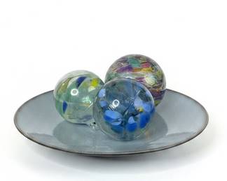 Art Glass Paperweights and Ceramic Dish