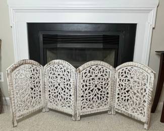 Carved Wood 4-Panel Folding Screen