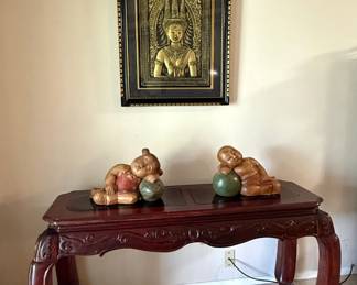 Console/Sofa Table Chinoiserie Inspired Cabriole Legs Ball style feet with 2 glass inserts