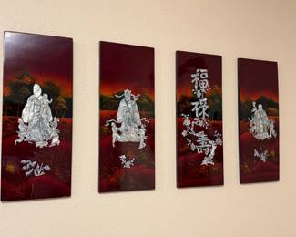 Quadrich - Red Lacquer Mother of Pearl inlay Wall Panel set