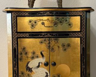 Chinoiserie Gilt Crane Cabinet/Nightstand