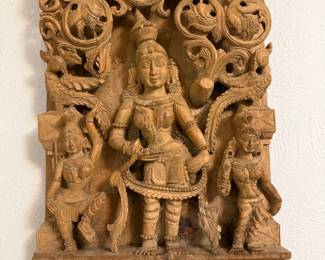 Hand Carved Teak Indian Temple 'Yali Goddess Relief' (Devotional Art)