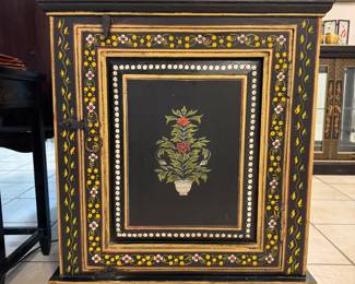 Anglo Indian Hand Painted cabinet/nightstand w/ inside door flora design
