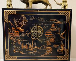Chinese Wedding Cabinet - Chinoiserie Lacquer with Moon brass hardware