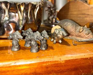 Pewter Flying Pigs Place Holder, Pig Pin Cushion, metal rat
