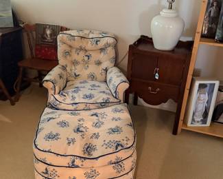 Down filled chair and ottoman