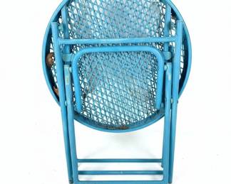 Blue Metal Mesh Folding Patio Chairs Set of
