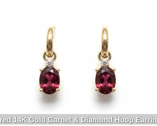 Jared K Gold Garnet  Diamond Hoop Earrings second image