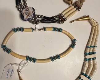 Native American Style Jewelry Collection with Bone, TurquoiseColored Beads, and Silver Accents second image