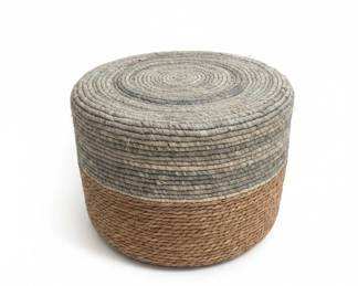 Round Woven Ottoman or Pouf with Spiral Pattern