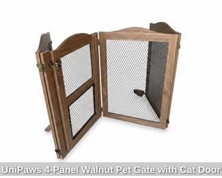 UniPaws Panel Walnut Pet Gate with Cat Door