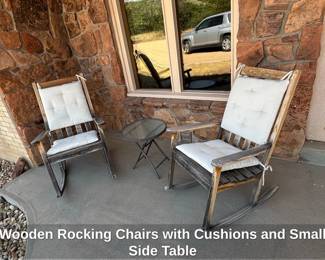 Wooden Rocking Chairs with Cushions and Small Side Table
