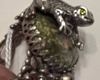 Silver Frog Ring with Epidote Gemstone second image