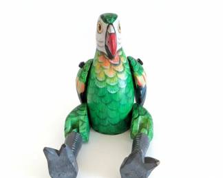 Hand Carved Painted Wooden Parrot Folk Art Figure