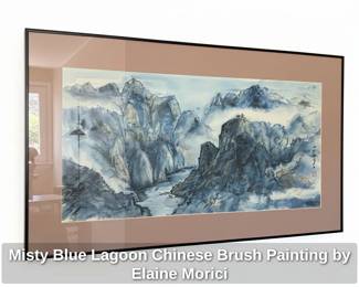 Misty Blue Lagoon Chinese Brush Painting by Elaine Morici