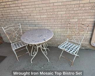 Wrought Iron Mosaic Top Bistro Set