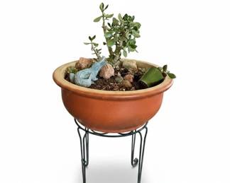 Terracotta Planter with Decorative Alligator and Stand second image