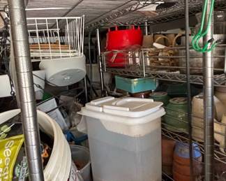 Gardening Supplies and Metal Storage Shelving Unit