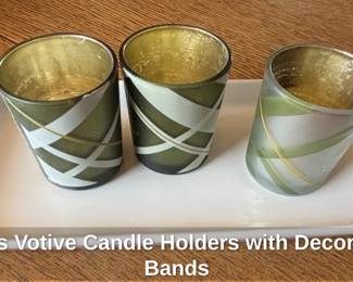 Glass Votive Candle Holders with Decorative Bands