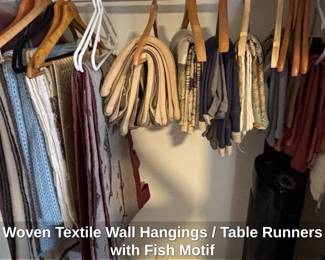 Woven Textile Wall Hangings or Table Runners with Fish Motif