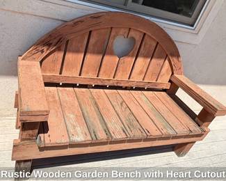 Rustic Wooden Garden Bench with Heart Cutout