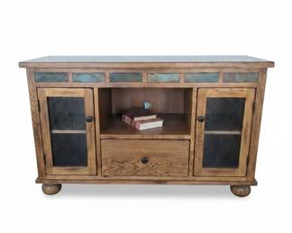 Oak Media Console with Slate Inlays