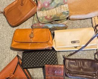 Assorted Womens Handbags Lot Featuring Tooled Leather and Branded Pieces